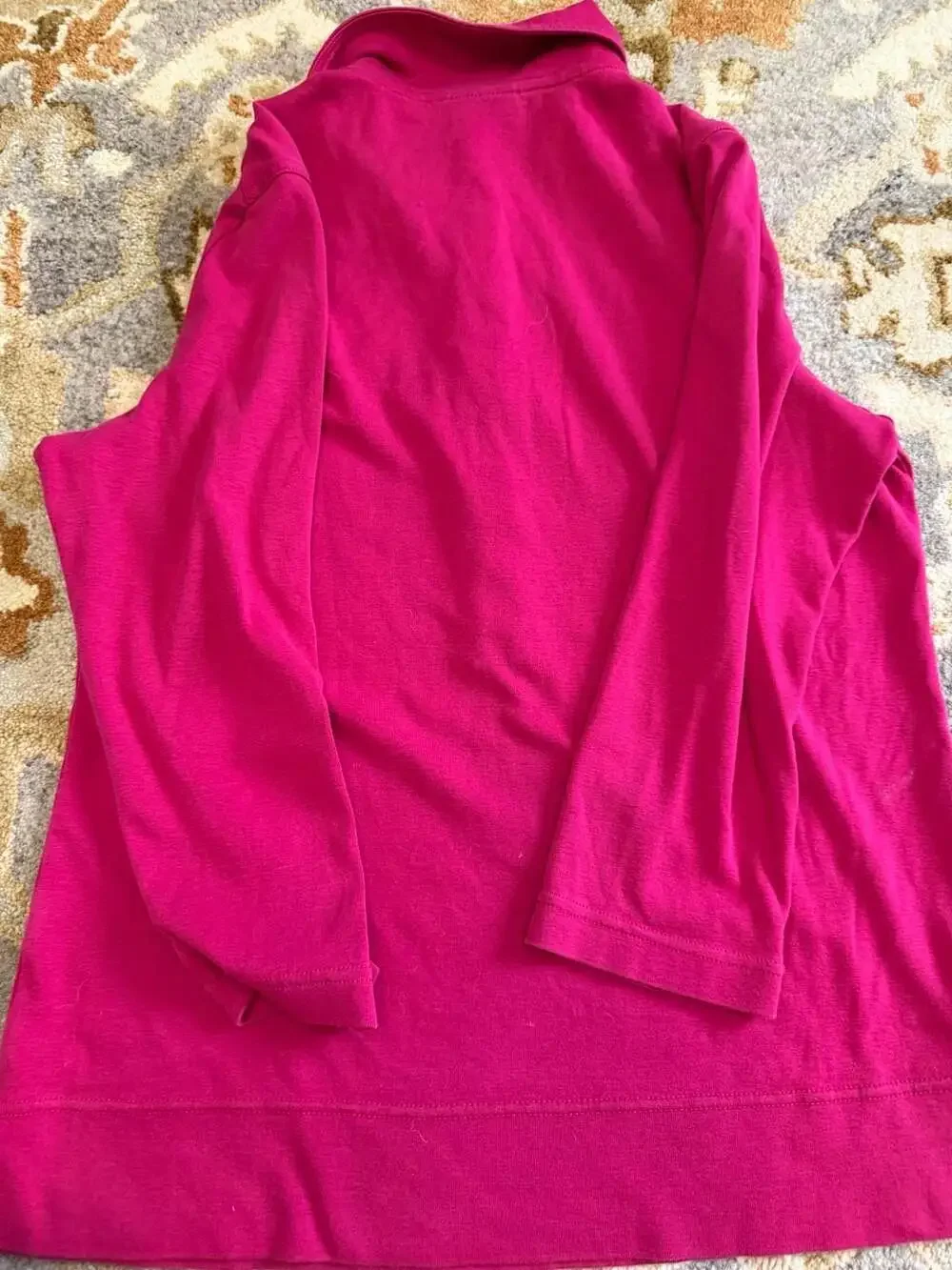 Tory Burch Magenta Pink Long Sleeve Polo Shirt with Logo Buttons